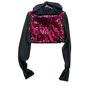 Weissman Dance Hoodie Crop Womens Sz SA Small Two-Way Ultra Sparkle Sequin